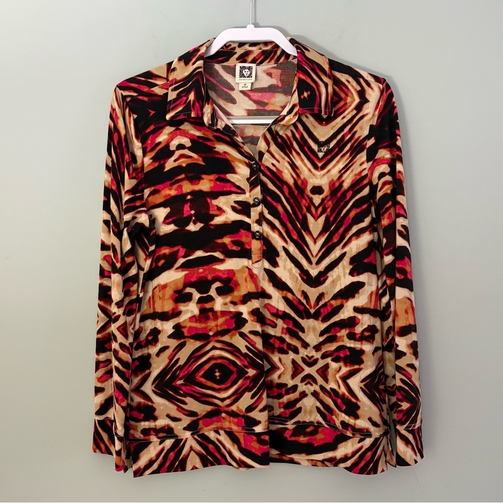 Anne Klein Hot Pink and Black Printed Blouse